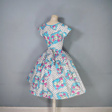 Load image into Gallery viewer, 50s 60s COLOURFUL FLORAL FULL SKIRTED COTTON DAY DRESS - petite fit / XXS