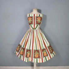 Load image into Gallery viewer, 50s 60s MARY JANE OF LONDON FRAMED ROSE AND STRIPE PRINT COTTON DAY DRESS - XS-S