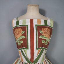 Load image into Gallery viewer, 50s 60s MARY JANE OF LONDON FRAMED ROSE AND STRIPE PRINT COTTON DAY DRESS - XS-S