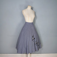 Load image into Gallery viewer, 50s SOFT GREY RAYON FULL SKIRT WITH POODLE APPLIQUE - 27"