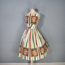 Load image into Gallery viewer, 50s 60s MARY JANE OF LONDON FRAMED ROSE AND STRIPE PRINT COTTON DAY DRESS - XS-S