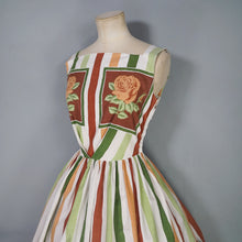 Load image into Gallery viewer, 50s 60s MARY JANE OF LONDON FRAMED ROSE AND STRIPE PRINT COTTON DAY DRESS - XS-S