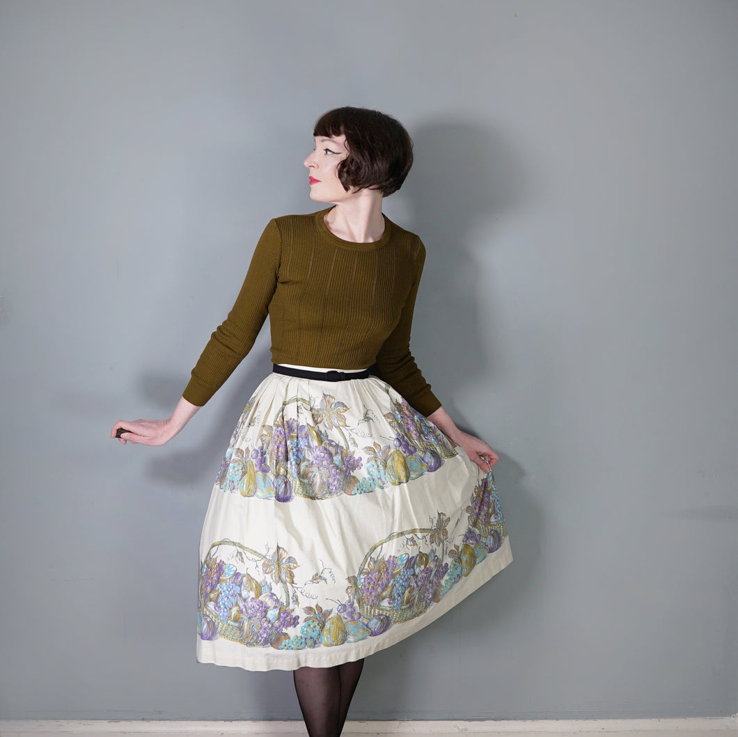 50s FRUIT BASKET NOVELTY HARVEST PRINT FULL COTTON SWING SKIRT - 29