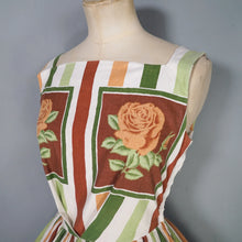 Load image into Gallery viewer, 50s 60s MARY JANE OF LONDON FRAMED ROSE AND STRIPE PRINT COTTON DAY DRESS - XS-S
