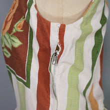 Load image into Gallery viewer, 50s 60s MARY JANE OF LONDON FRAMED ROSE AND STRIPE PRINT COTTON DAY DRESS - XS-S
