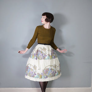 50s FRUIT BASKET NOVELTY HARVEST PRINT FULL COTTON SWING SKIRT - 29"