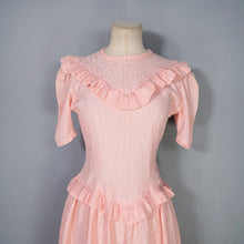 Load image into Gallery viewer, 40s PINK BROCADE RAYON TEA DRESS WITH RUFFLES AND PUFF SLEEVES - XS