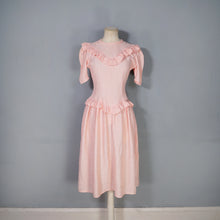 Load image into Gallery viewer, 40s PINK BROCADE RAYON TEA DRESS WITH RUFFLES AND PUFF SLEEVES - XS