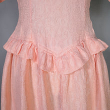 Load image into Gallery viewer, 40s PINK BROCADE RAYON TEA DRESS WITH RUFFLES AND PUFF SLEEVES - XS