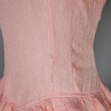 Load image into Gallery viewer, 40s PINK BROCADE RAYON TEA DRESS WITH RUFFLES AND PUFF SLEEVES - XS