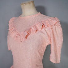 Load image into Gallery viewer, 40s PINK BROCADE RAYON TEA DRESS WITH RUFFLES AND PUFF SLEEVES - XS