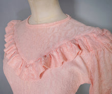 Load image into Gallery viewer, 40s PINK BROCADE RAYON TEA DRESS WITH RUFFLES AND PUFF SLEEVES - XS