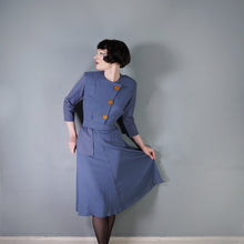Load image into Gallery viewer, TAILORED DUSKY BLUE 40s STYLE BIG BUTTON AUTUMN WINTER DRESS - S-M