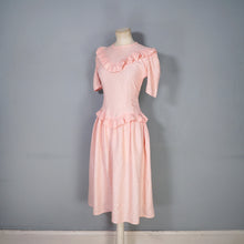 Load image into Gallery viewer, 40s PINK BROCADE RAYON TEA DRESS WITH RUFFLES AND PUFF SLEEVES - XS