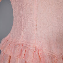 Load image into Gallery viewer, 40s PINK BROCADE RAYON TEA DRESS WITH RUFFLES AND PUFF SLEEVES - XS