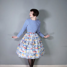 Load image into Gallery viewer, 50s NOVELTY SKIRT IN BANQUET FOOD PRINT WITH WINE, FRUIT AND VEGETABLES - 24&quot;