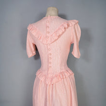 Load image into Gallery viewer, 40s PINK BROCADE RAYON TEA DRESS WITH RUFFLES AND PUFF SLEEVES - XS