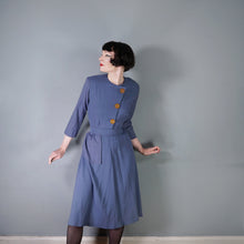 Load image into Gallery viewer, TAILORED DUSKY BLUE 40s STYLE BIG BUTTON AUTUMN WINTER DRESS - S-M