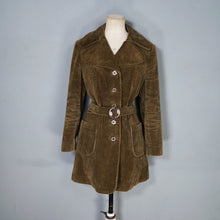 Load image into Gallery viewer, 60s OLIVE COLOURED CORDUROY AUTUMN COAT JACKET WITH BELT - S