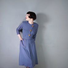 Load image into Gallery viewer, TAILORED DUSKY BLUE 40s STYLE BIG BUTTON AUTUMN WINTER DRESS - S-M