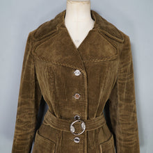 Load image into Gallery viewer, 60s OLIVE COLOURED CORDUROY AUTUMN COAT JACKET WITH BELT - S