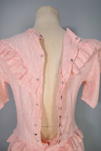 Load image into Gallery viewer, 40s PINK BROCADE RAYON TEA DRESS WITH RUFFLES AND PUFF SLEEVES - XS