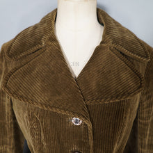 Load image into Gallery viewer, 60s OLIVE COLOURED CORDUROY AUTUMN COAT JACKET WITH BELT - S