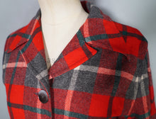 Load image into Gallery viewer, 50s PENDLETON BRIGHT RED AND GREY PLAID CHECK 49ER WOOL JACKET - M