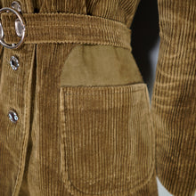 Load image into Gallery viewer, 60s OLIVE COLOURED CORDUROY AUTUMN COAT JACKET WITH BELT - S