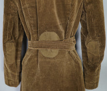 Load image into Gallery viewer, 60s OLIVE COLOURED CORDUROY AUTUMN COAT JACKET WITH BELT - S