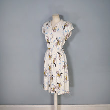 Load image into Gallery viewer, 40s SOFT RAYON JERSEY CREAM NOVELTY DRESS WITH CHERUBS / CUPIDS AND FANS - S
