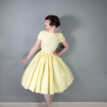 Load image into Gallery viewer, 50s YELLOW COTTON PIN TUCK FULL SKIRTED DRESS WITH LACE TRIMS - XS-S