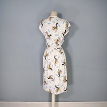 Load image into Gallery viewer, 40s SOFT RAYON JERSEY CREAM NOVELTY DRESS WITH CHERUBS / CUPIDS AND FANS - S