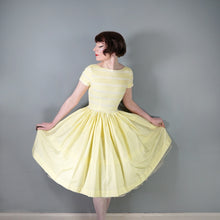 Load image into Gallery viewer, 50s YELLOW COTTON PIN TUCK FULL SKIRTED DRESS WITH LACE TRIMS - XS-S