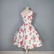 Load image into Gallery viewer, 50s 60s PINK ROSE FULL CIRCLE SWEEP COTTON SUN DRESS - S