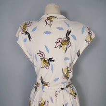 Load image into Gallery viewer, 40s SOFT RAYON JERSEY CREAM NOVELTY DRESS WITH CHERUBS / CUPIDS AND FANS - S