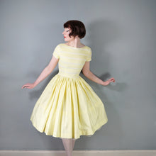 Load image into Gallery viewer, 50s YELLOW COTTON PIN TUCK FULL SKIRTED DRESS WITH LACE TRIMS - XS-S