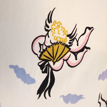 Load image into Gallery viewer, 40s SOFT RAYON JERSEY CREAM NOVELTY DRESS WITH CHERUBS / CUPIDS AND FANS - S