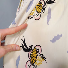 Load image into Gallery viewer, 40s SOFT RAYON JERSEY CREAM NOVELTY DRESS WITH CHERUBS / CUPIDS AND FANS - S