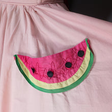 Load image into Gallery viewer, 50s PASTEL PINK COTTON HALTER FULL CIRCL DRESS WITH WATERMELON APPLIQUES - S