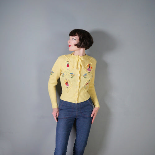 HANDKNITTED TYROLEAN / BAVARIAN YELLOW CARDIGAN - S-M