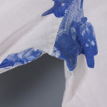 Load image into Gallery viewer, 70s BETTY BARCLAY SHIRT BLUE WHITE VAN AND MOD PRINT SHIRT - S