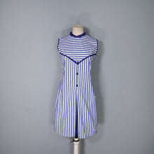 Load image into Gallery viewer, 60s BLUE WHITE STRIPED COTTON NAUTICAL MOD DRESS - S