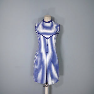 60s BLUE WHITE STRIPED COTTON NAUTICAL MOD DRESS - S