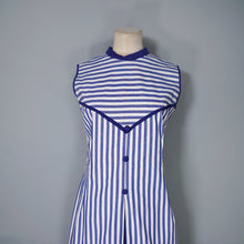 Load image into Gallery viewer, 60s BLUE WHITE STRIPED COTTON NAUTICAL MOD DRESS - S