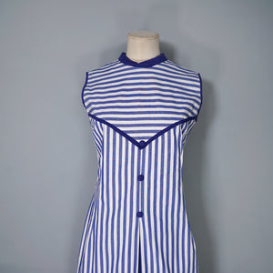 60s BLUE WHITE STRIPED COTTON NAUTICAL MOD DRESS - S