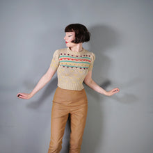 Load image into Gallery viewer, 70s CROPPED PUFF SLEEVE WOOL BEIGE FAIRISLE JUMPER - XS