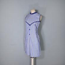 Load image into Gallery viewer, 60s BLUE WHITE STRIPED COTTON NAUTICAL MOD DRESS - S