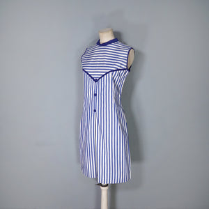 60s BLUE WHITE STRIPED COTTON NAUTICAL MOD DRESS - S