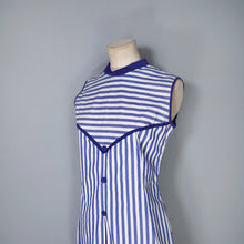 Load image into Gallery viewer, 60s BLUE WHITE STRIPED COTTON NAUTICAL MOD DRESS - S